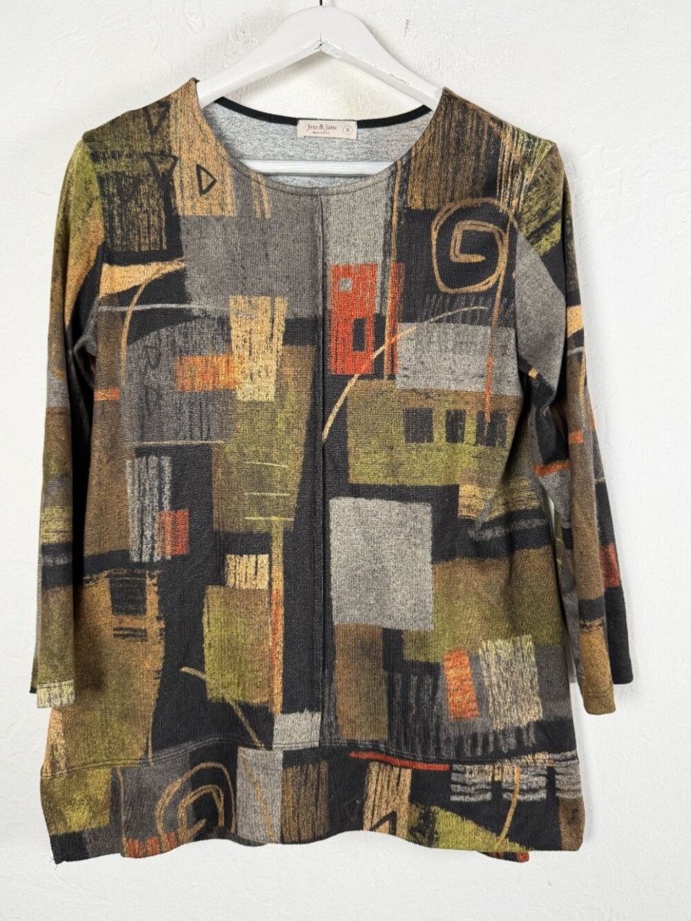 Jess & Jane Top Women's Small Abstract Art Print Long Sleeve Tunic USA Made
